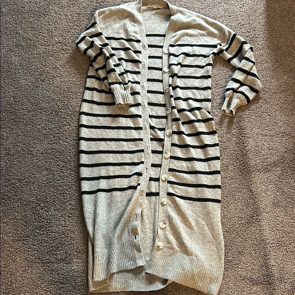 LOFT Gray and Black Striped Cardigan